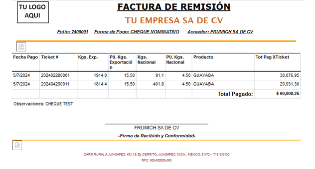 Remisión de pago al productor